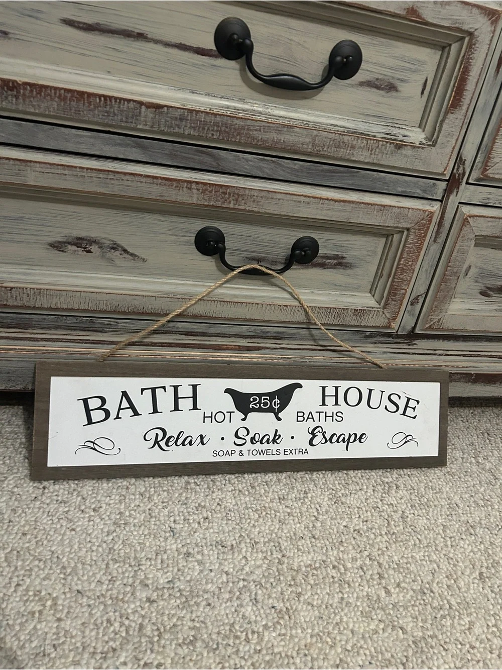 Bath House Relax Soak Escape Wall Sign - White and Brown